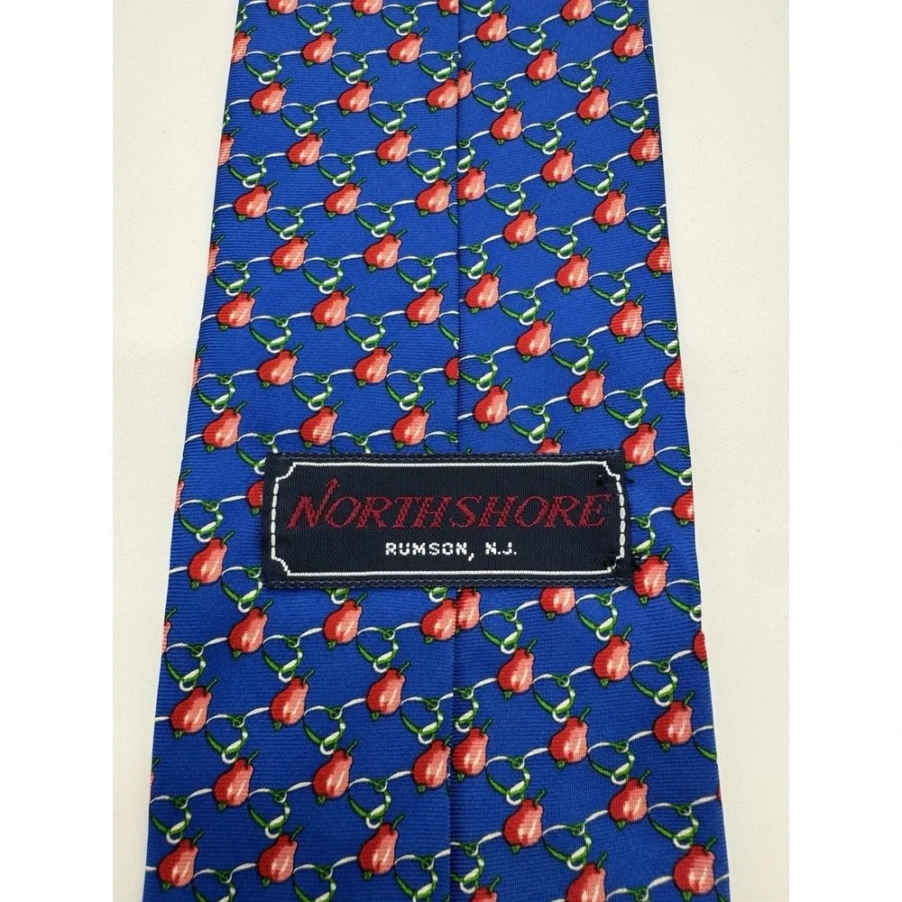 North Shore Rumson NJ Silk Tie Blue Red Fruit Pattern Necktie Classic Preppy